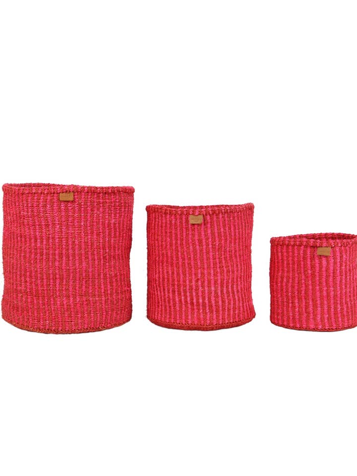 KIWANDA : Panier de rangement d'été tissé rayé rouge et rose | Cache-pot coloré | Panier à jouets | Organisateur de bureau pour la vente par The Basket Room