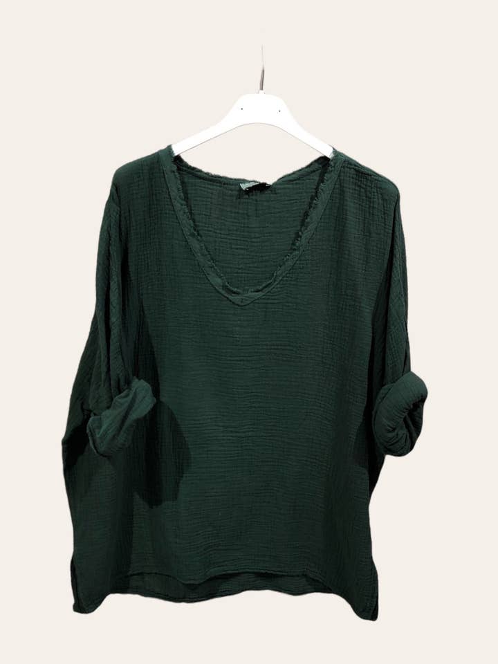 MOONSUN - Wholesale Blouse - Women's - #80686 oversized cotton-gauze top