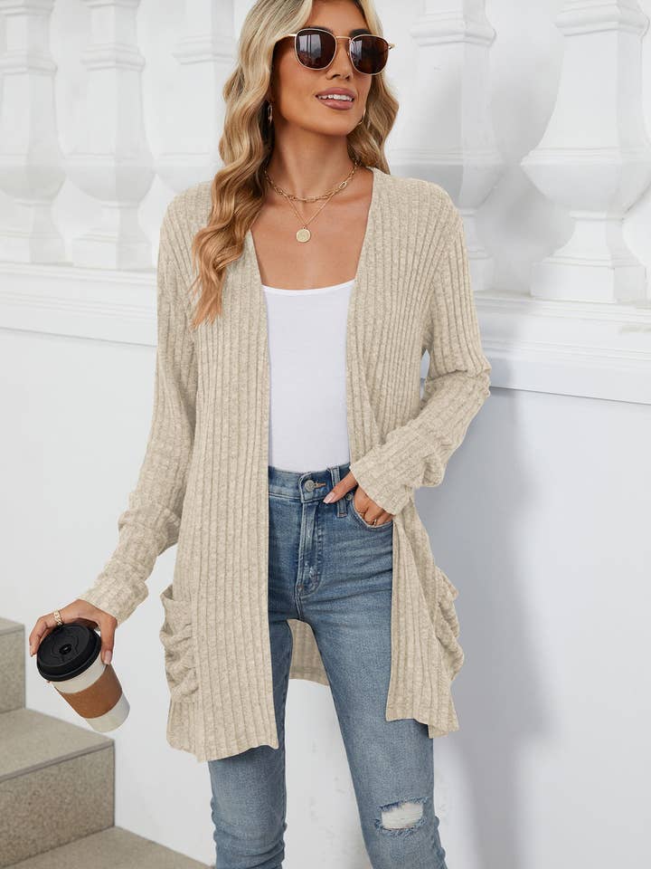 Suhkasana - Vendita all'ingrosso Cardigan - Donna - Top lavorato a maglia con cardigan a maniche lunghe e tasche semplici47