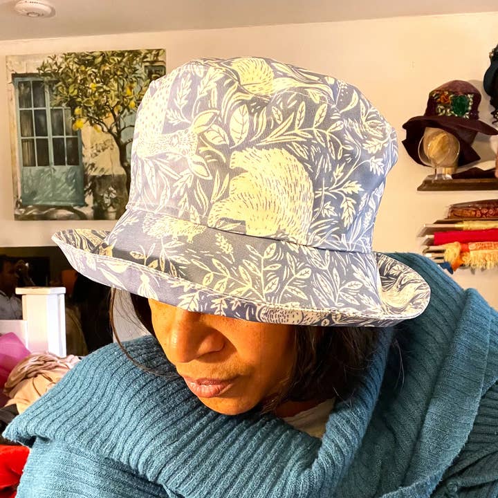 Peak & Brim Hats - Wholesale Bucket Hat - Women's - Kelly PVC Rain Hat, Vintage Blue Pattern Robust Waterproof