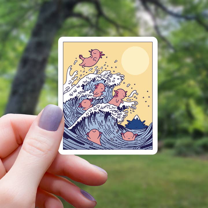Mimic Gaming Co - Wholesale Sticker - Axolotls Riding Japanese Big Wave Sticker - 3"