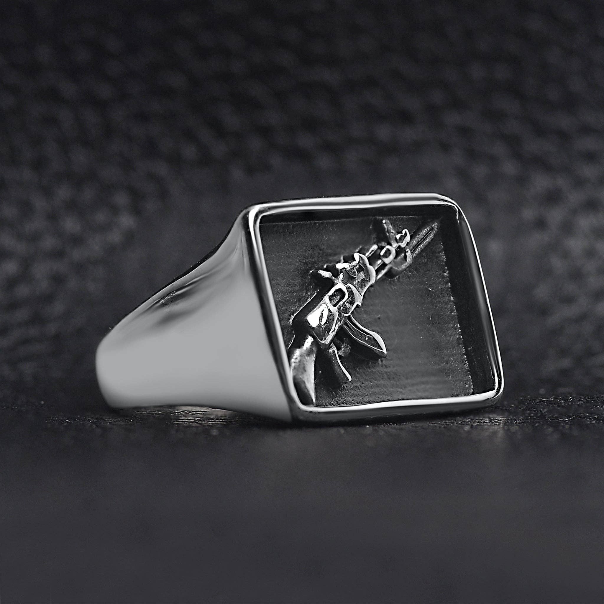 WJW - Wholesale Signet Ring - Stainless Steel AK-47 Gun Signet Ring4
