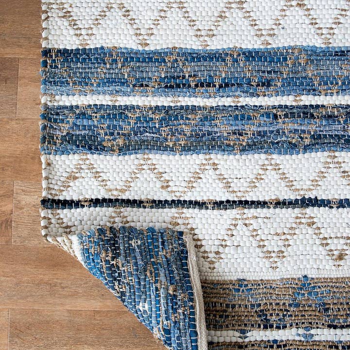 2'x3' Jute Rug w/ Shuttle Weave Durrie - Blue/White/Beige for wholesale by A&B Home Group Inc.
