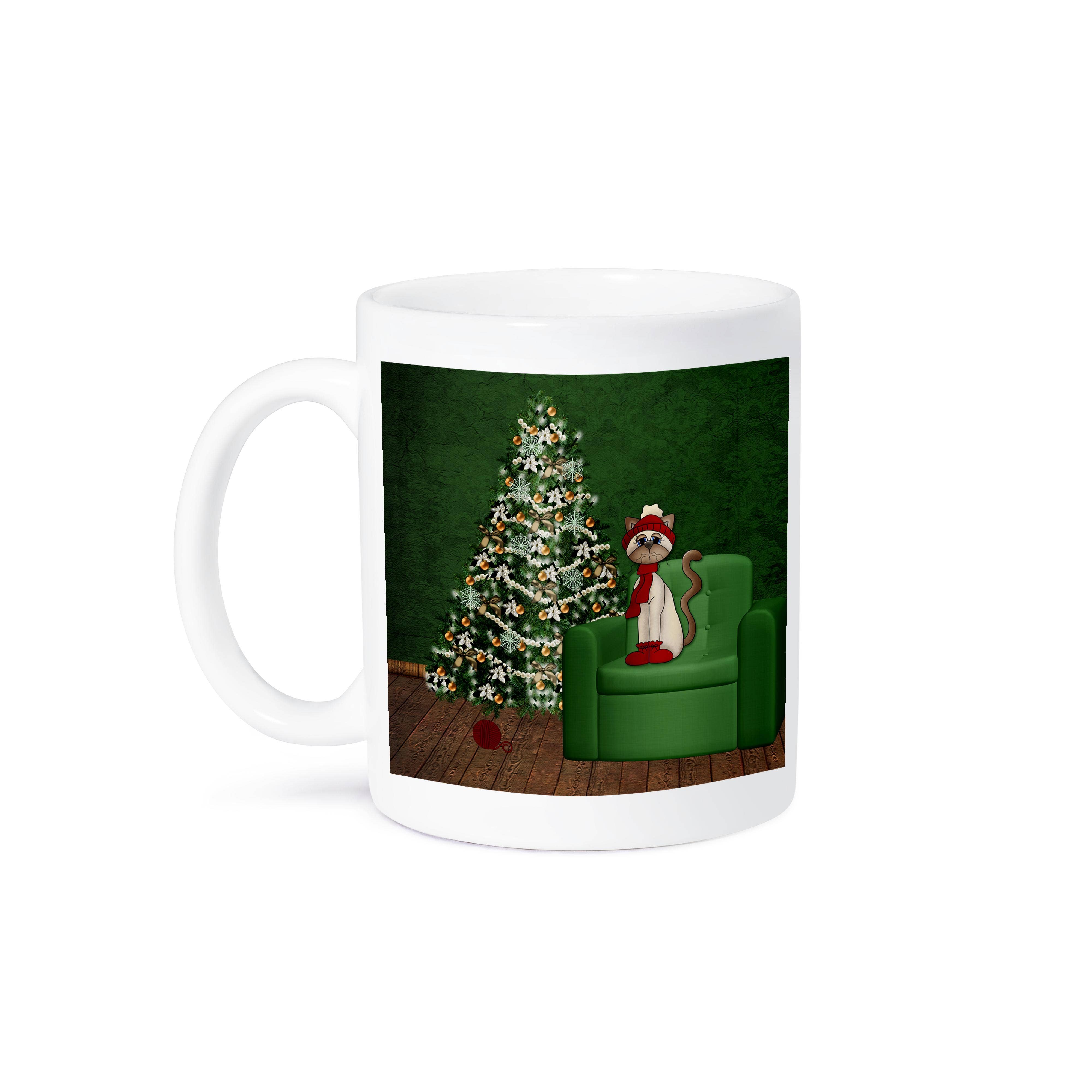 3dRose - Wholesale Coffee Mug - 3dRose, Cute Kitty Cat is ready for Christmas Living Room Setting, Mug8