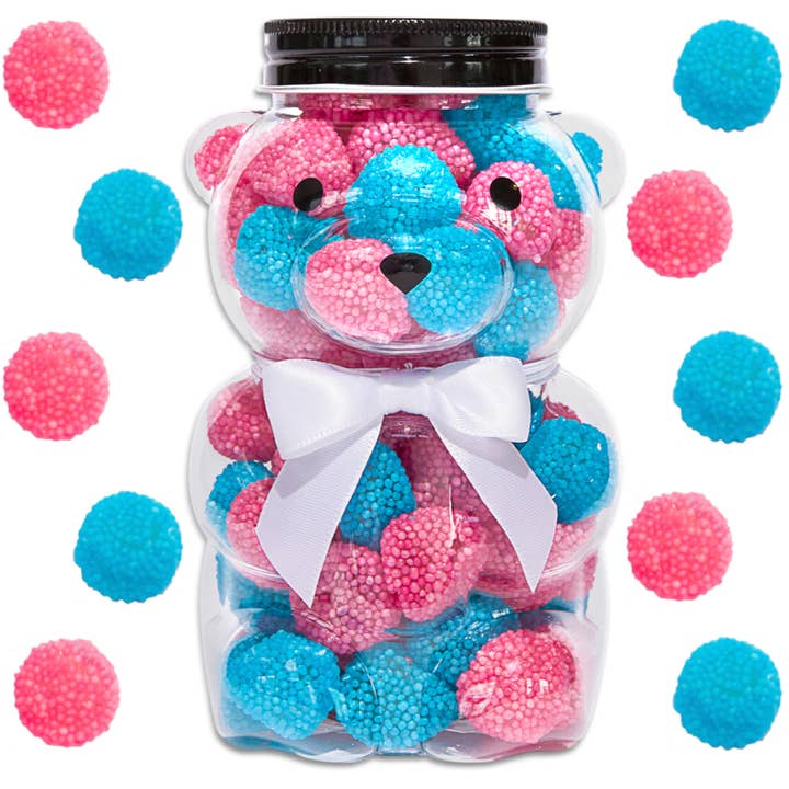 Pink and Blue Berries in Bear Jar (Gender Reveal) for wholesale by Purple Plum