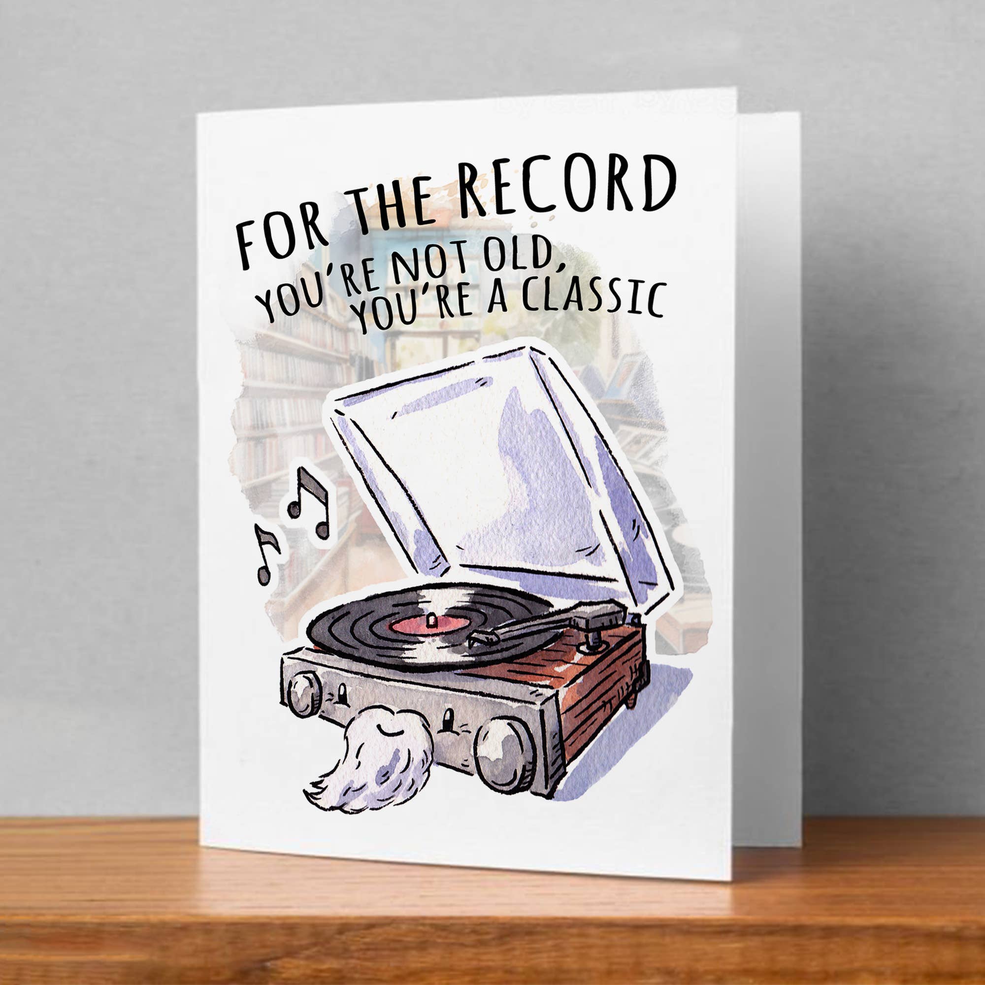 Aaron Millard Illustration – Großhandel Vatertagskarten – Vatertagskarte „For the Record“ — Music Lover Dad Joke Pun1