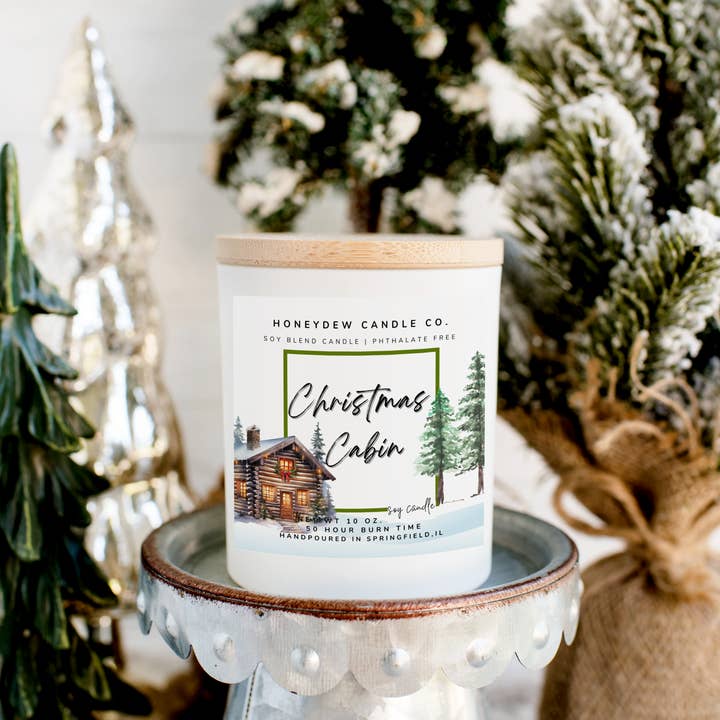 Christmas Cabin 8 oz Jar Candle for wholesale by Honeydew Candle Co.