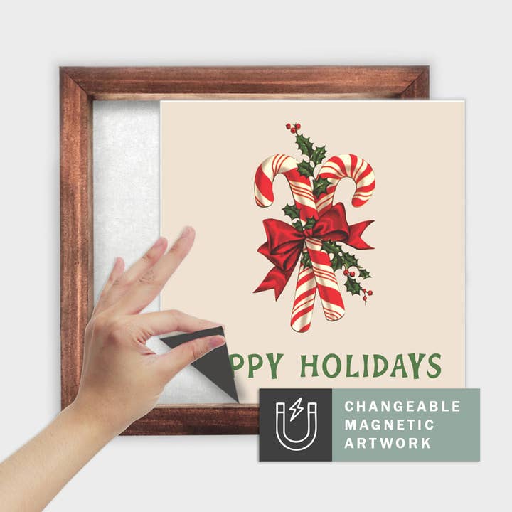 Magnetic Seasonal Decor Insert for Interchangeable Sign (Medium): Happy Holidays Candy Cane | Christmas | Magnetic Sign Blank Sold Separate for wholesale by Simpler Seasons Decor