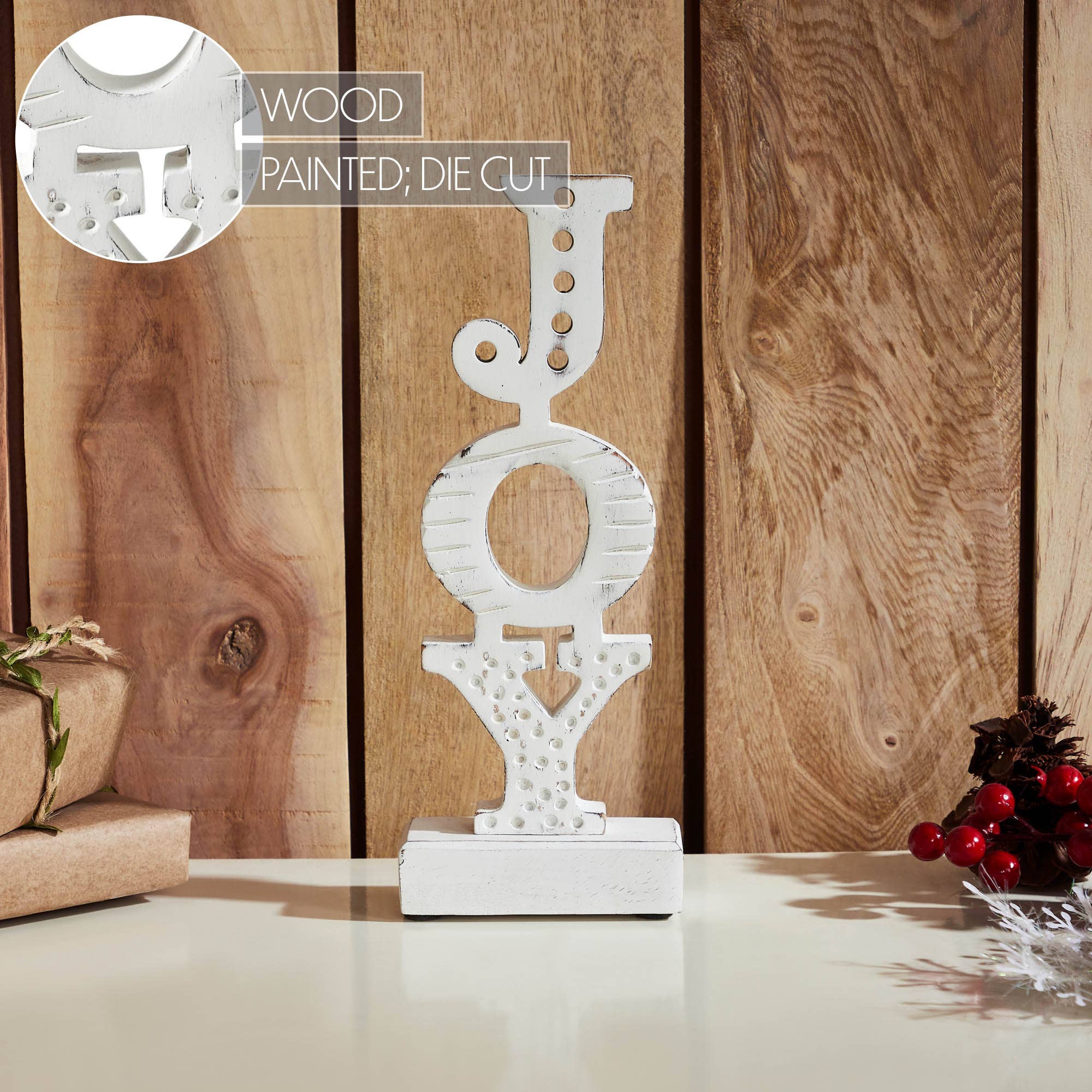 VHC Brands - Wholesale Decorative Tabletop Object - JOY Carved Letter Wooden Sign 10.25x4x25