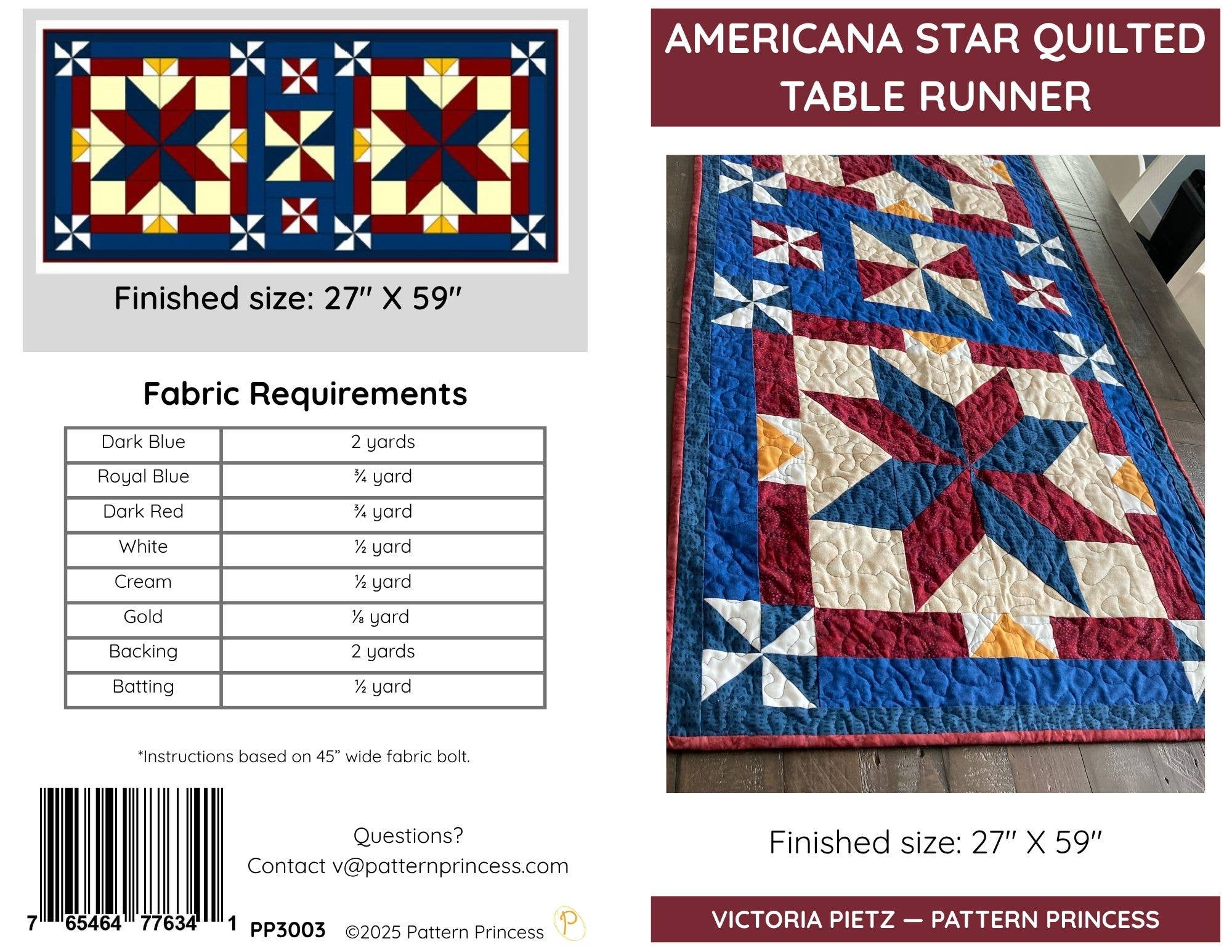 Pattern Princess - Wholesale Table Runner - Americana Star Table Runner Quilt Pattern 6