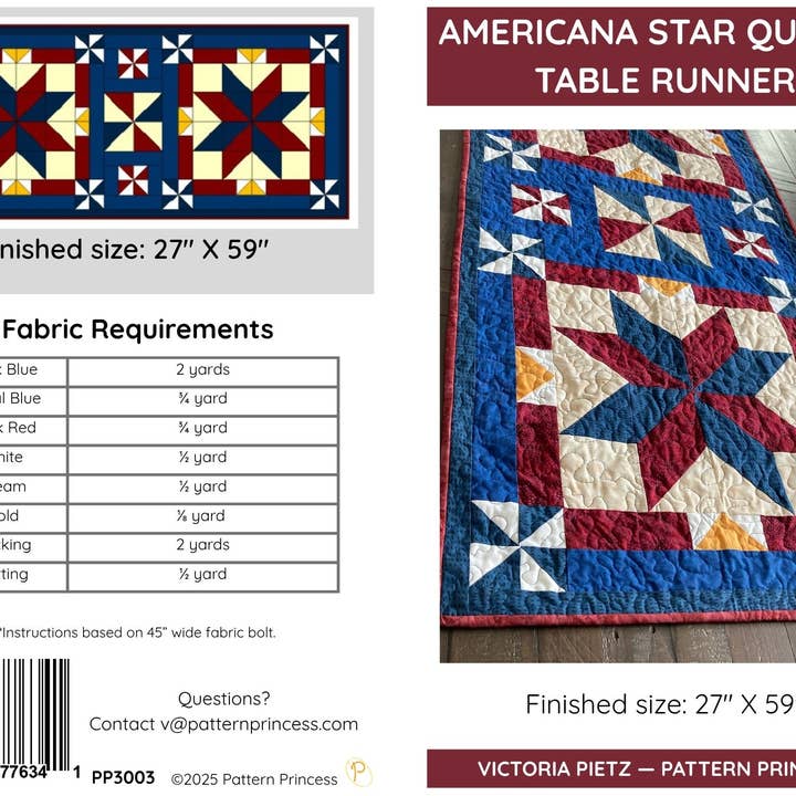 Pattern Princess - Wholesale Table Runner - Americana Star Table Runner Quilt Pattern 6