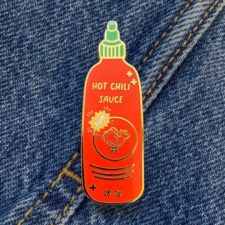 Sriracha Enamel Pin for wholesale by Happy Little Paper Co