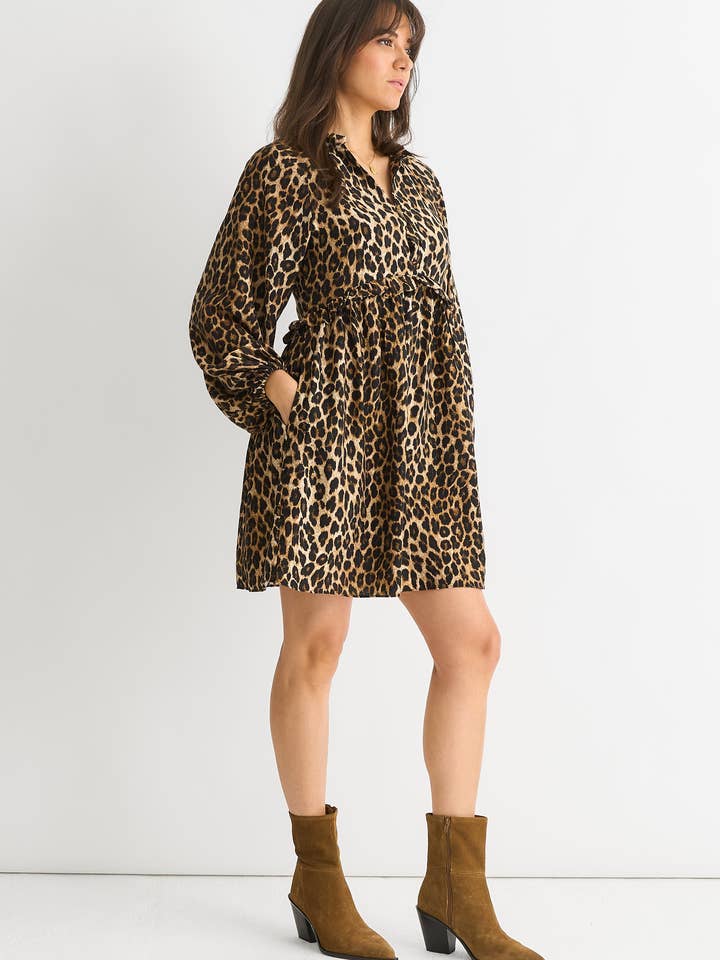 GINI LONDON – wholesale Dress – Women's – Brown Animal Smock Mini Dress3