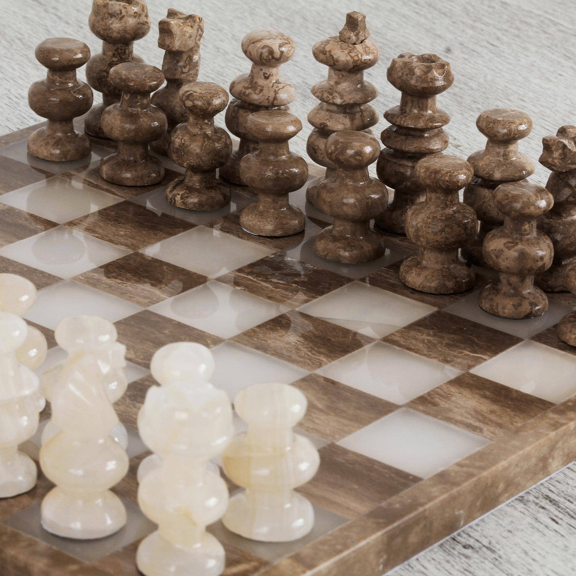 NOVICA - Wholesale Board Game - NOVICA Brown and Ivory Onyx and marble chess set4