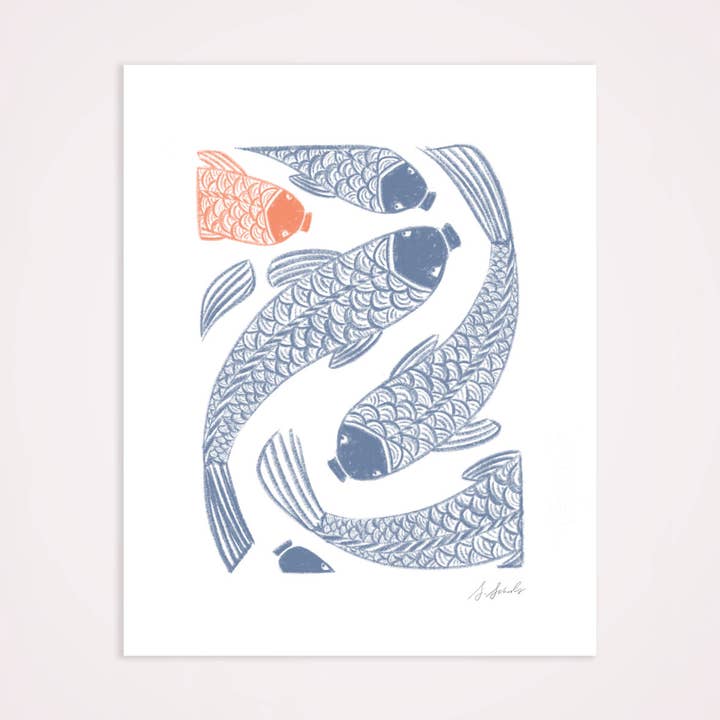 Sarah Schools Art - Vente Affiche d'art - Imprimé « Koi et carpe »1