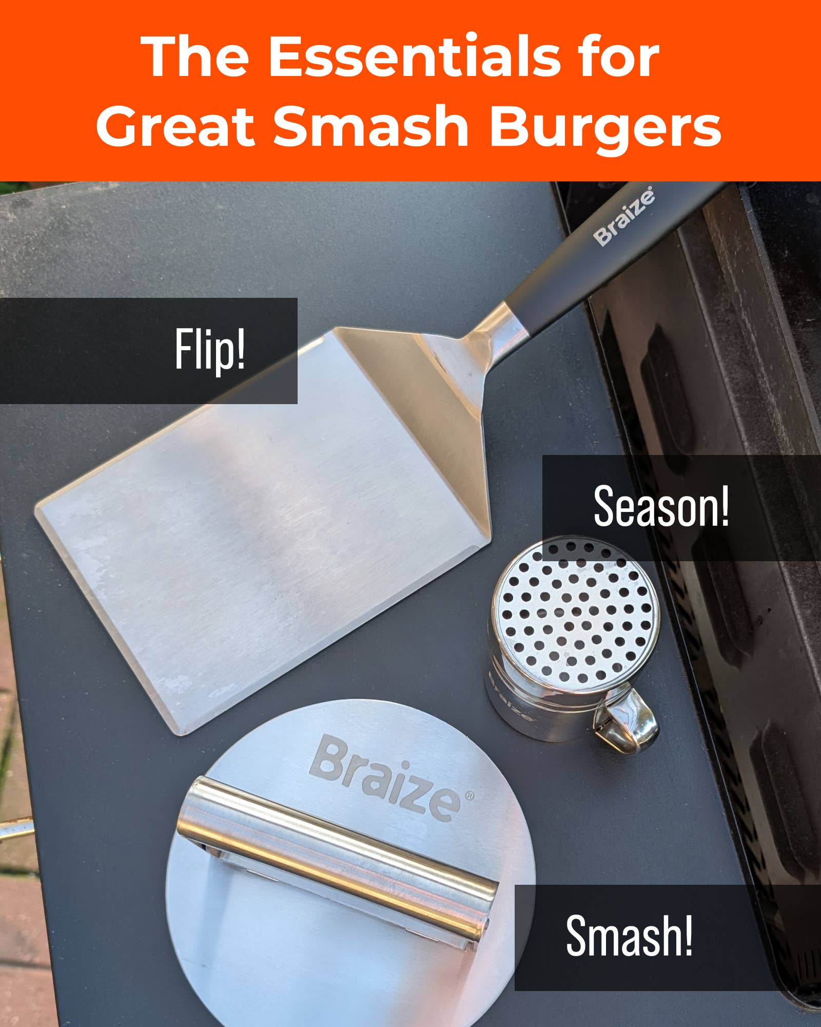 Braize - Wholesale Kitchen Tool/Gadget - Smash Burger Kit – Press, Spatula & Seasoning Shaker5
