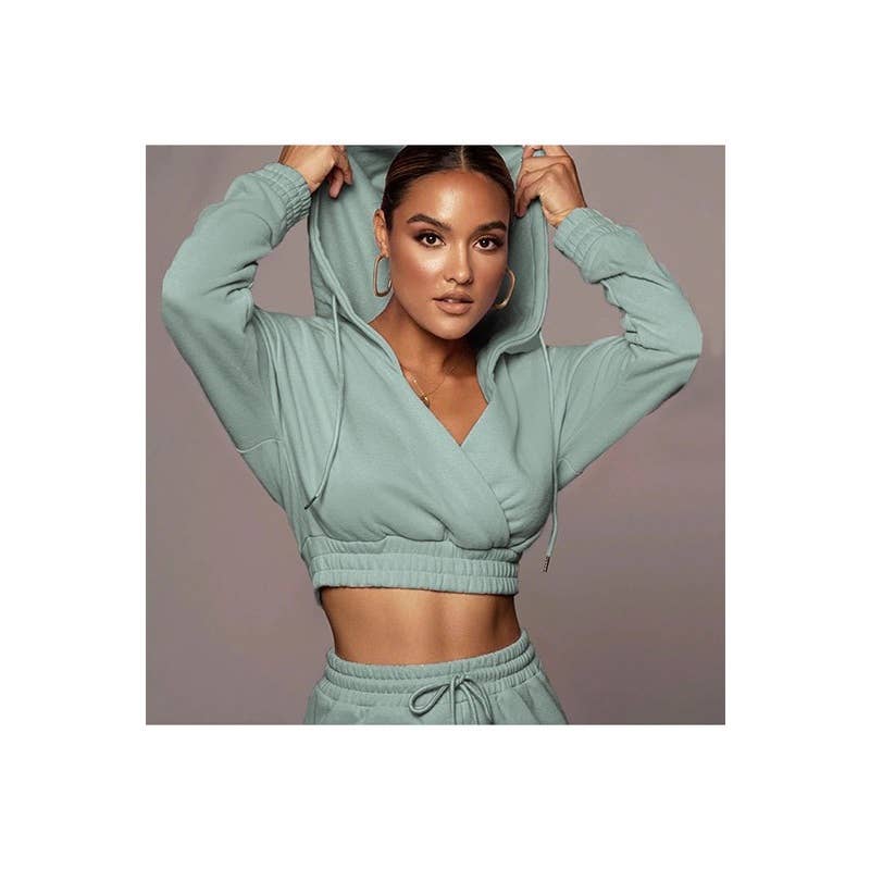 Paperdoll - Wholesale Tracksuit - Women's - Hooded Tracksuit Short Top and Wide Leg Pants 16
