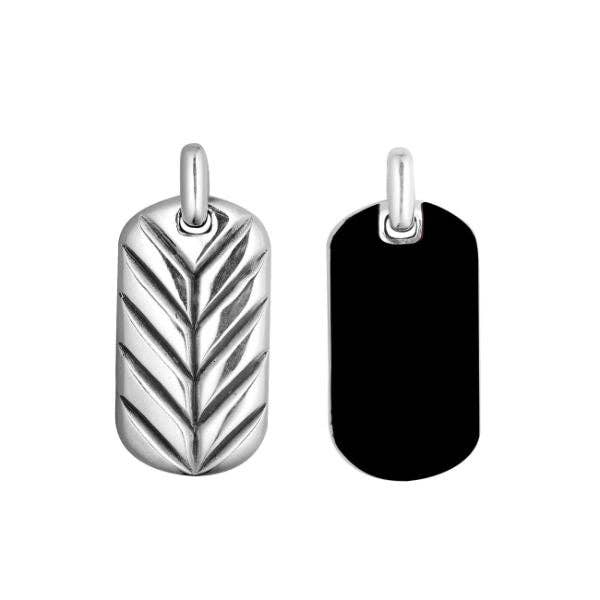 AP-1133-OX Sterling Silver Rectangular Pendant with Black Shell – Chevron Design, Bali Jewelry for wholesale by Bali Designs