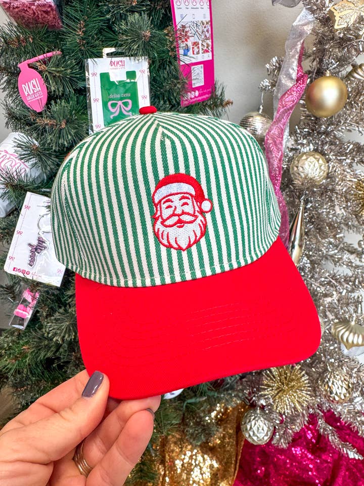 Embroidered Santa Striped Hat for wholesale by Rush: Greek Gifts