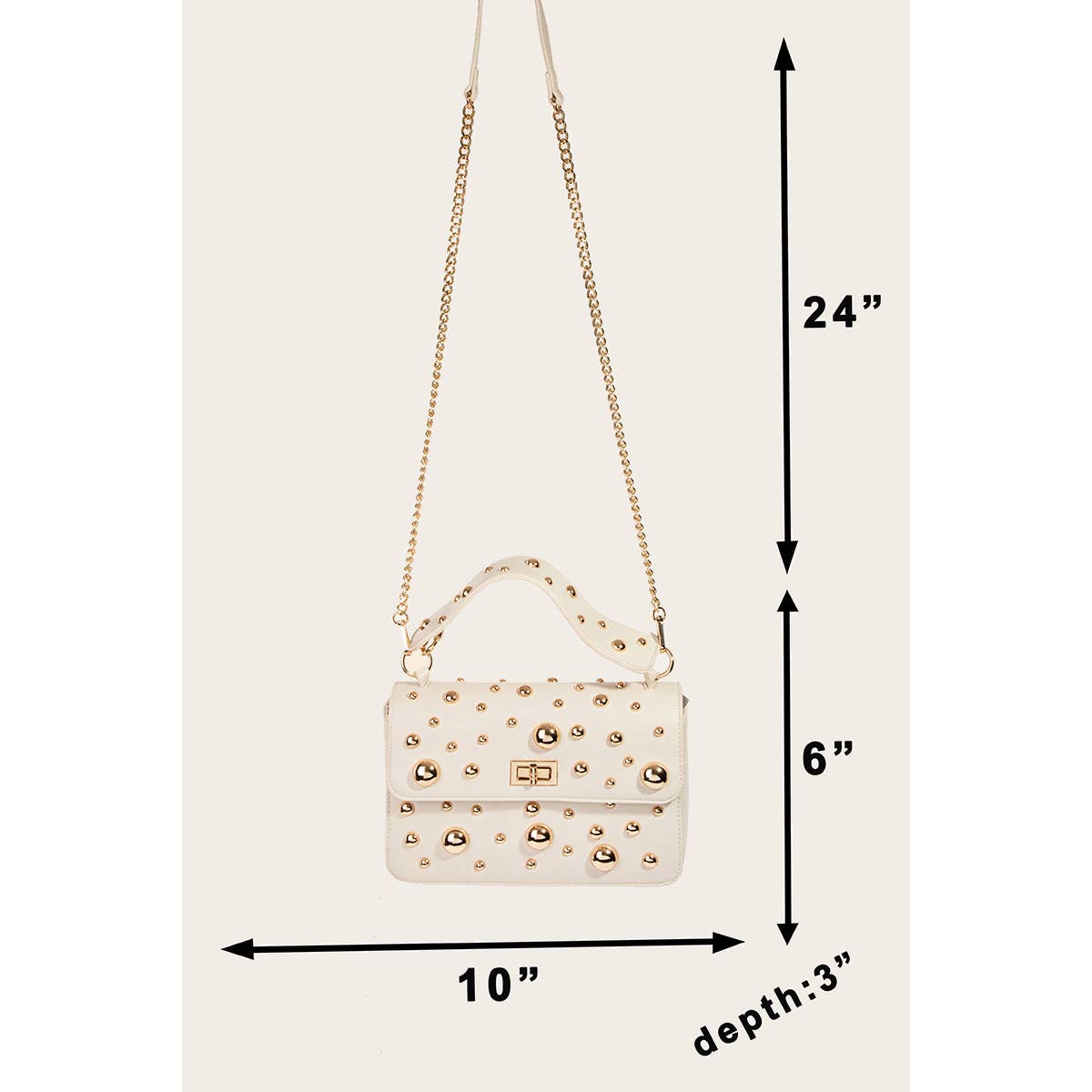 Collections by Fame Accessories - Vente Sac à main avec poignée sur le dessus – femme - Sac à main rectangulaire à clous en forme de boule3