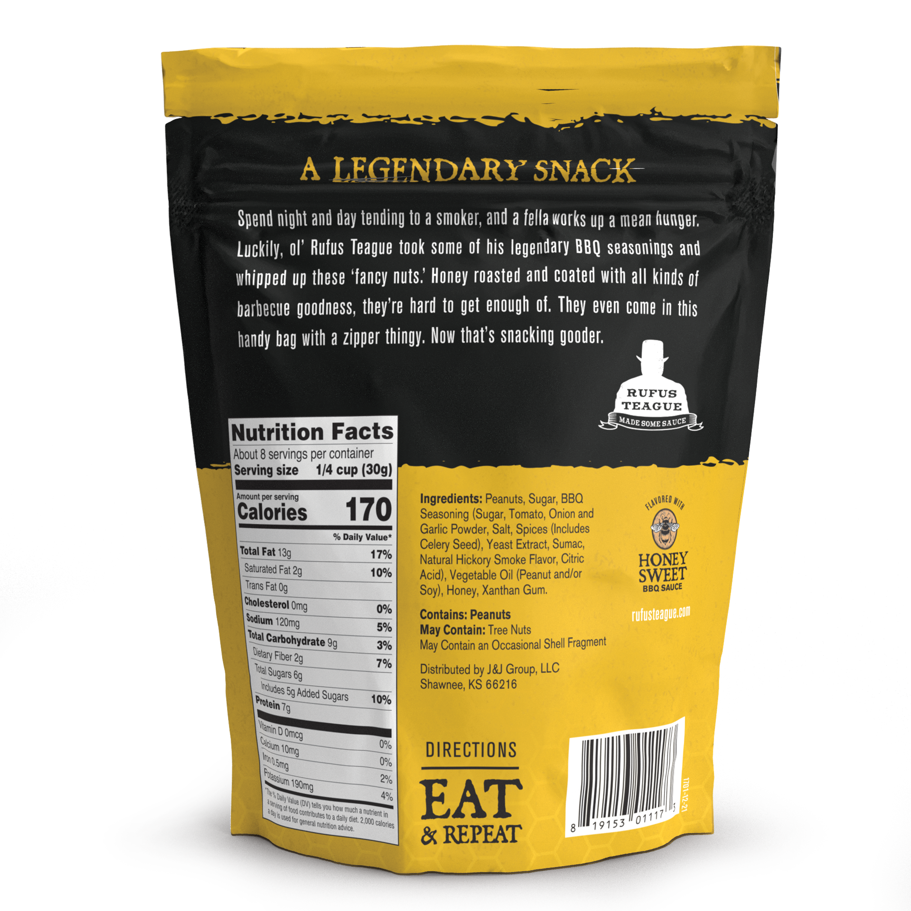 Rufus Teague - Wholesale Nuts - BBQ Honey Roasted Peanuts - 9oz bag1