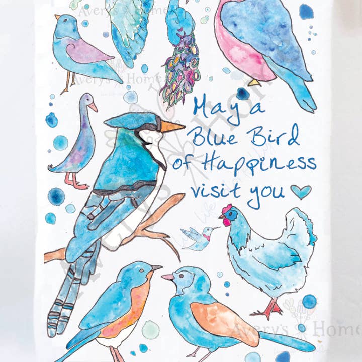 Avery's Home - Wholesale Tea Towel - Blue Birds of Happiness Tea Towel