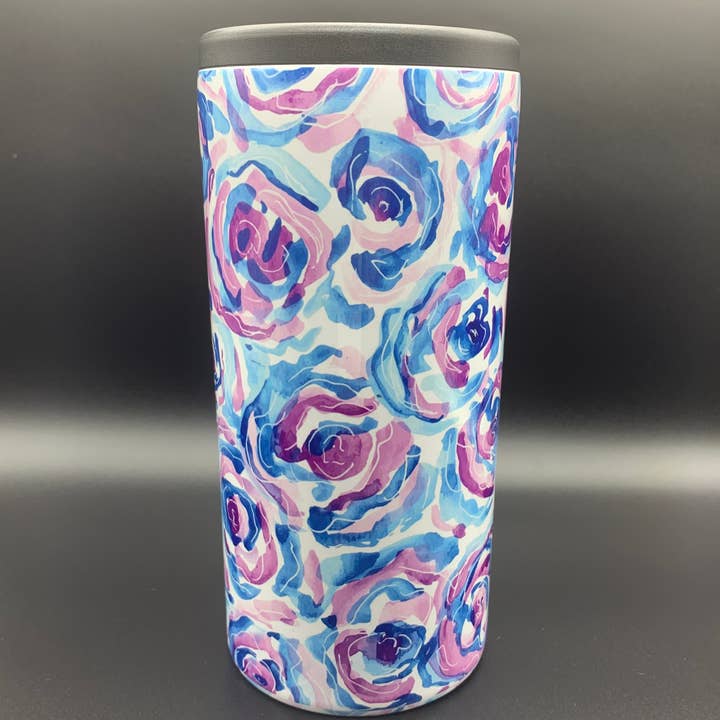 Stainless Steel Slim Can Insulator - Blue/Purple Floral for wholesale by tinted pearl DESIGNS