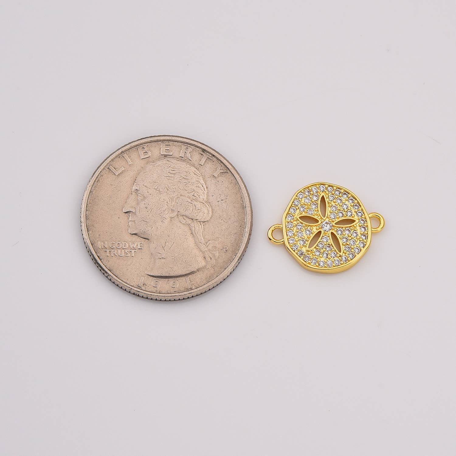 Beads Creation – wholesale Individual charm/pendant – CZ Sand Dollar Link, Gold Filled Flower Connector, CN4921