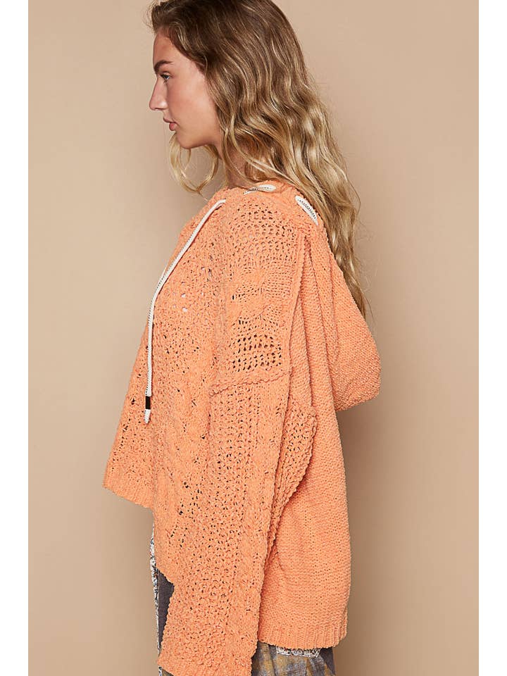 Pol Clothing - Wholesale Hoodie - Women's - Oversize fit v-neck hooded cable knit chenille sweater SALE