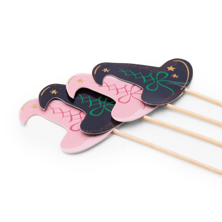 Bonjour Fête – wholesale Cake/cupcake topper – PINK & BLACK WITCH HAT CUPCAKE TOPPERS1