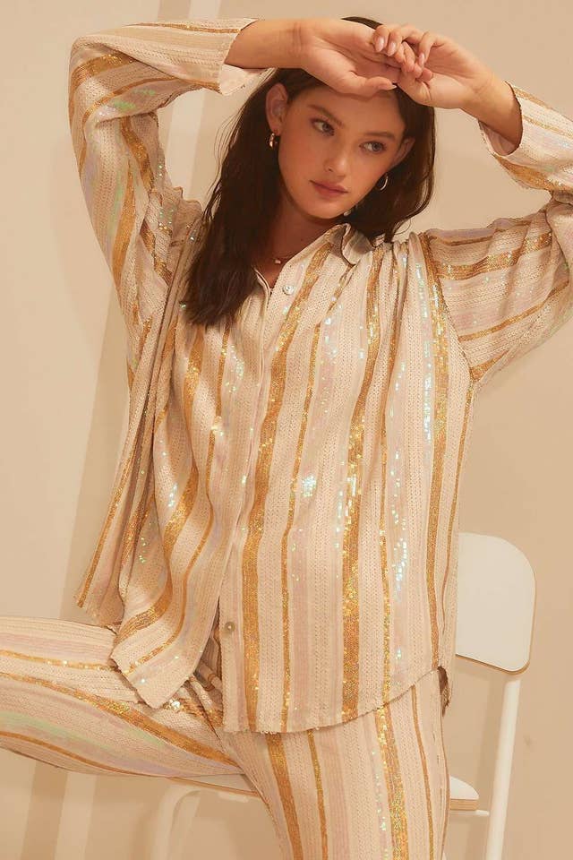 CREME MULTI Camisa Formal de Lantejoula Stripe Neutro para venda a revendedores na Faire3