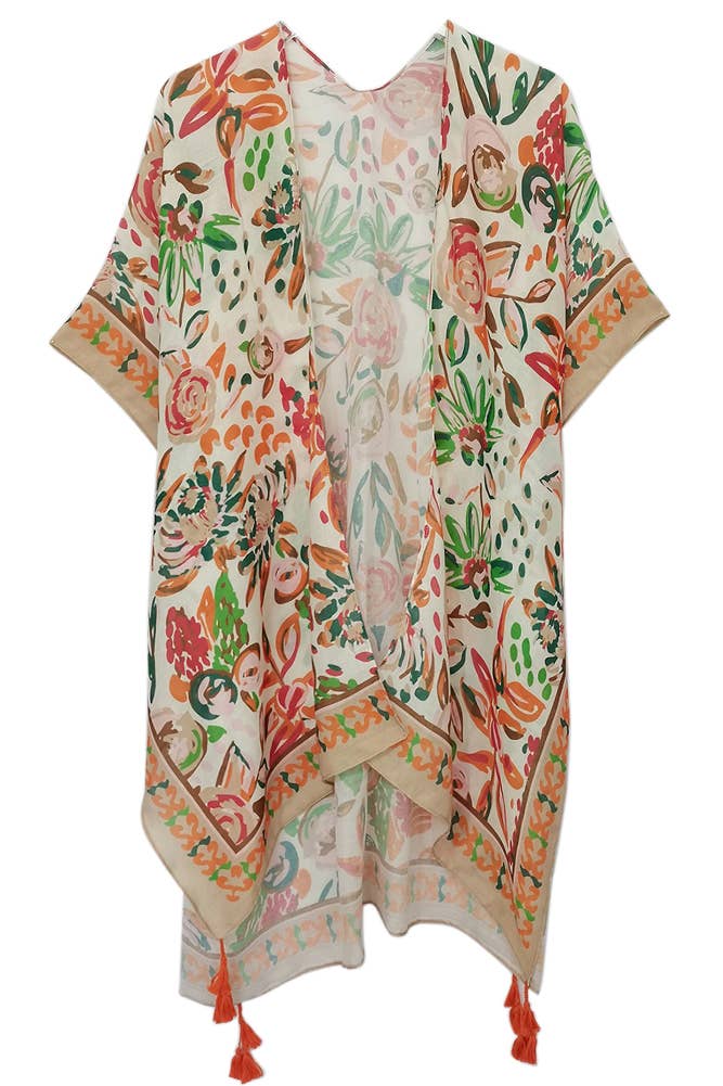 Hana - Wholesale Kimono - Women's - Floral Print Summer Tassel Kimono Cover up7