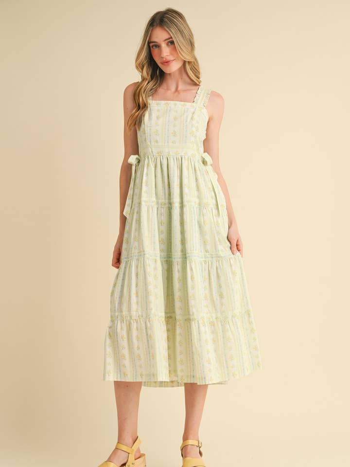 &MERCI - Vente Robe – femme - ROBE MIDI FLORALE À BRETELLES VOLANTÉES AVEC NŒUDS LATÉRAUX À NOUER MDR358615