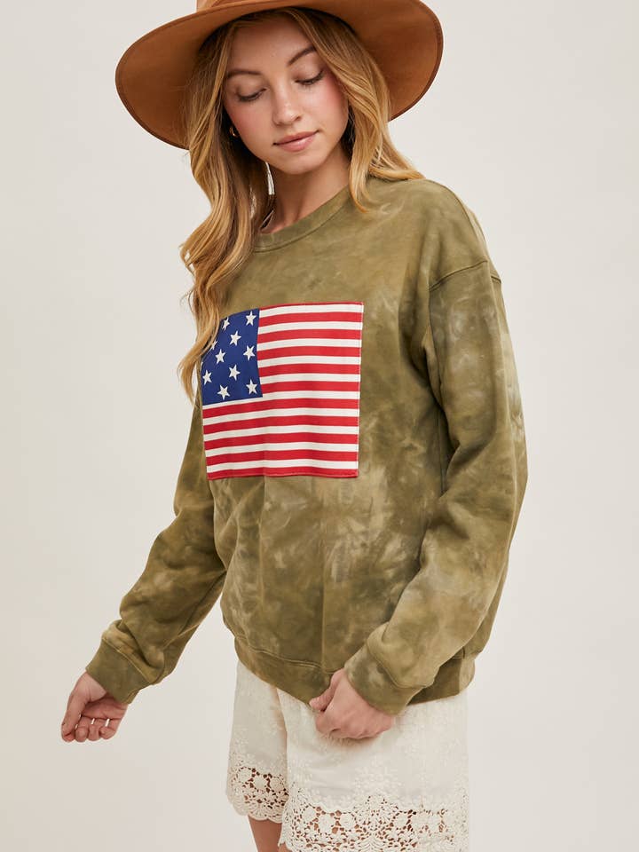 Bluivy - Wholesale Sweatshirt - Women's - US FLAG TIE-DYE SWEATSHIRT PULLOVER - 4TH OF JULY13