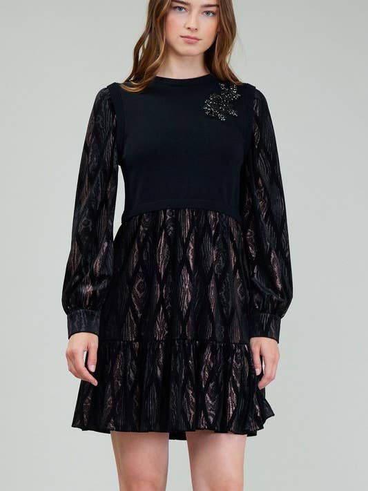 Vestido combinado con suéter y detalle de aplique en la parte superior para venta al por mayor de Current Air