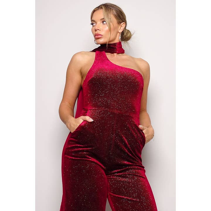 CEFIAN FASHION - Wholesale Jumpsuit - Women's - EMMALYN SCARF NECK VELVET JUMPSUIT13