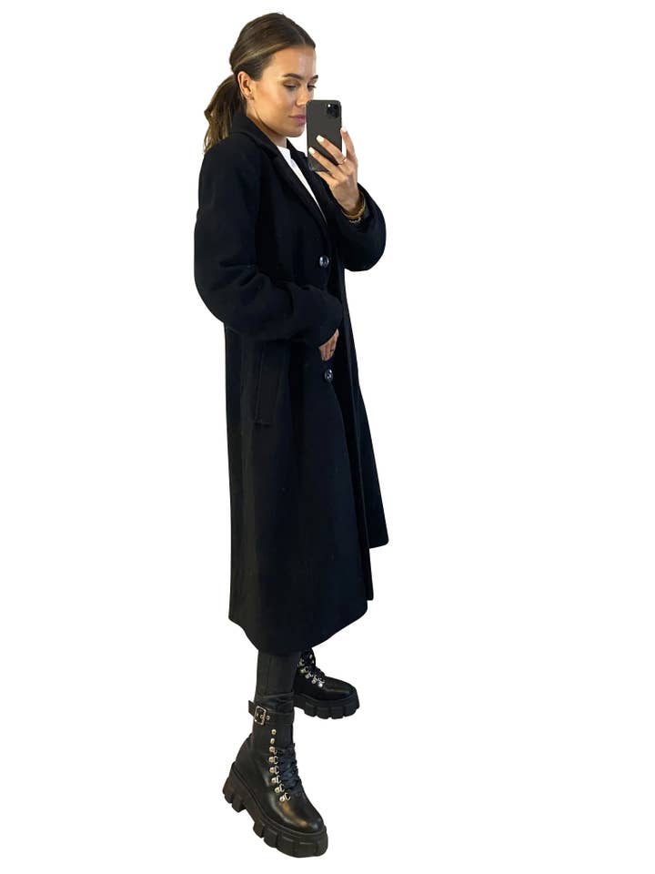 Grå Anastasia Fashions Dame Uld Cashmere Lang Vinterfrakke for engroshandel på Faire1