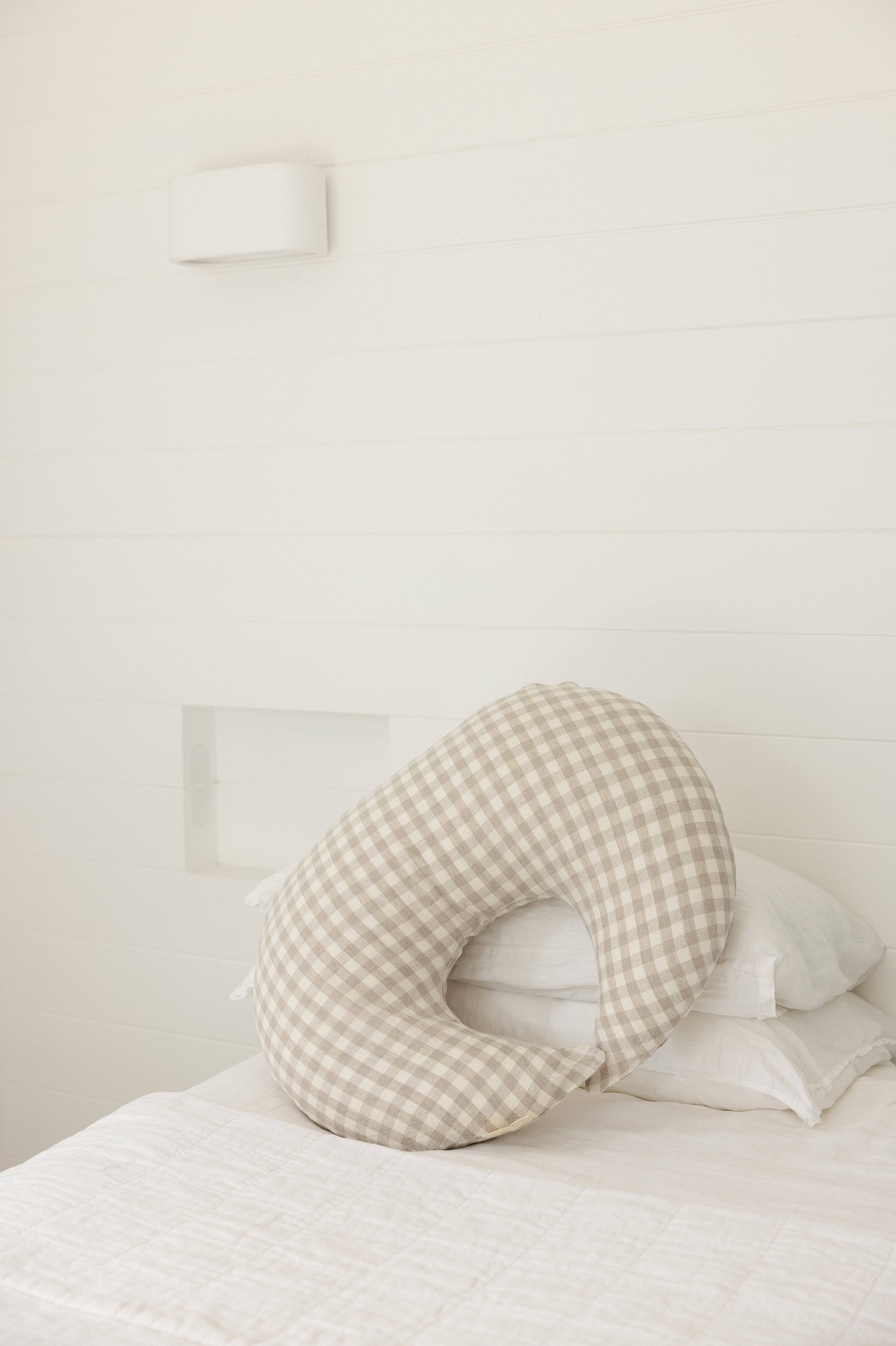 Beige Nursing Pillow & Cover- Moon Shape- Gingham for wholesale on Faire4