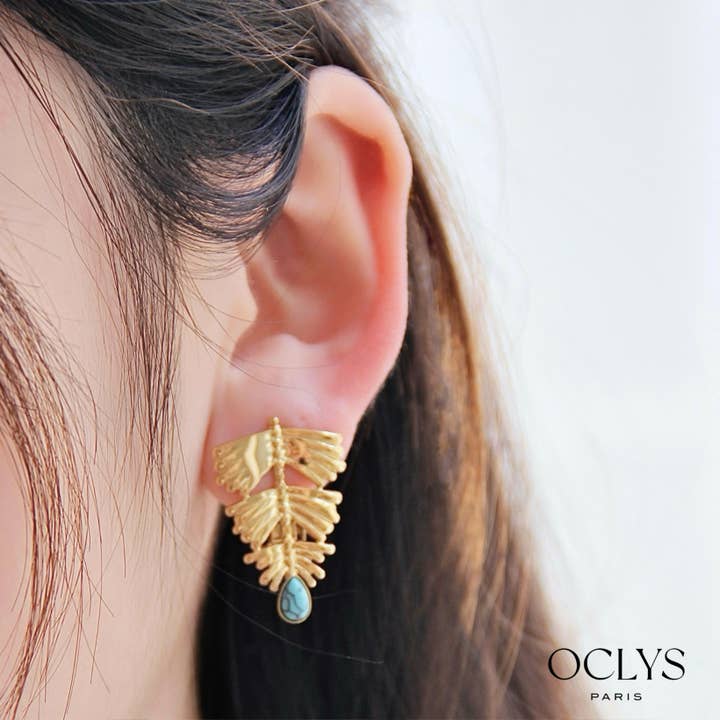 Stainless steel clip-on earrings Alice stone for wholesale by Oclys