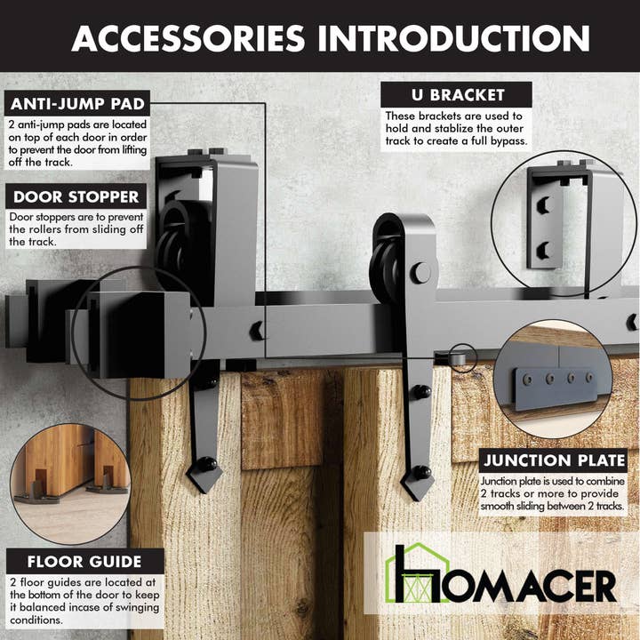 Homacer INC - Wholesale Knob/pull - Double Track U-Shape Bypass Sliding Barn Door Hardware Kit - Arrow Design Roller5