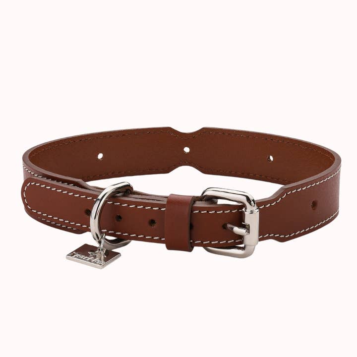 Mocha Brown Nappa Leather Dog Collar for wholesale by Xparkles
