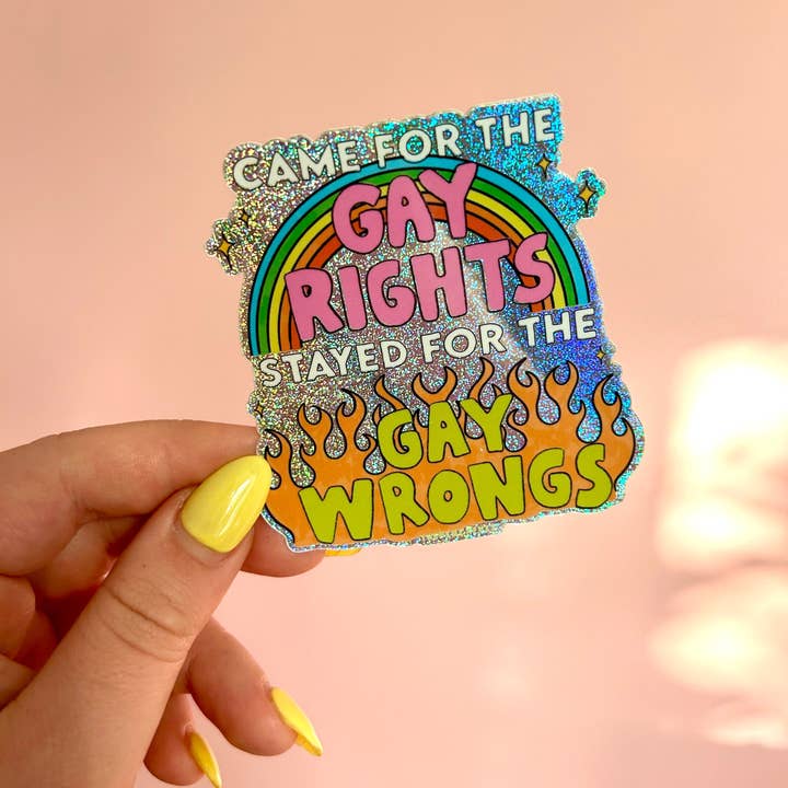 The Peach Fuzz - Wholesale Sticker - Gay Wrongs Glitter Sticker3