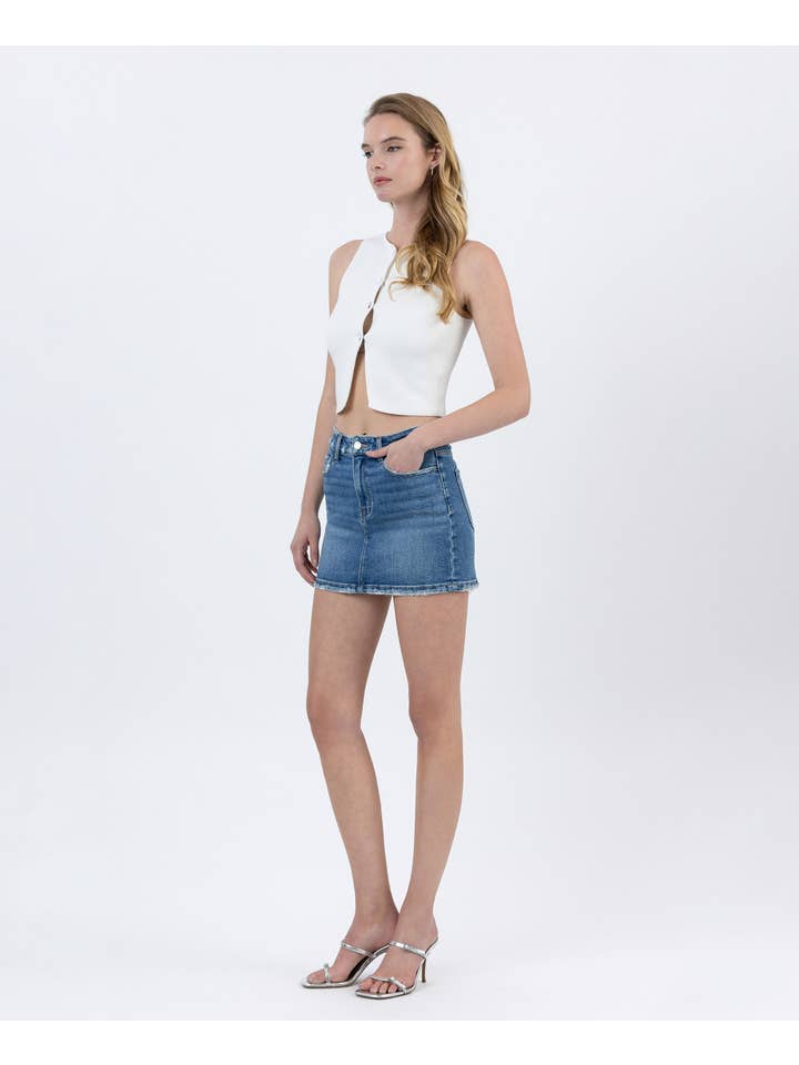 MACADAMIA MID RISE DENIM MINI SKIRT T6748 for wholesale on Faire
