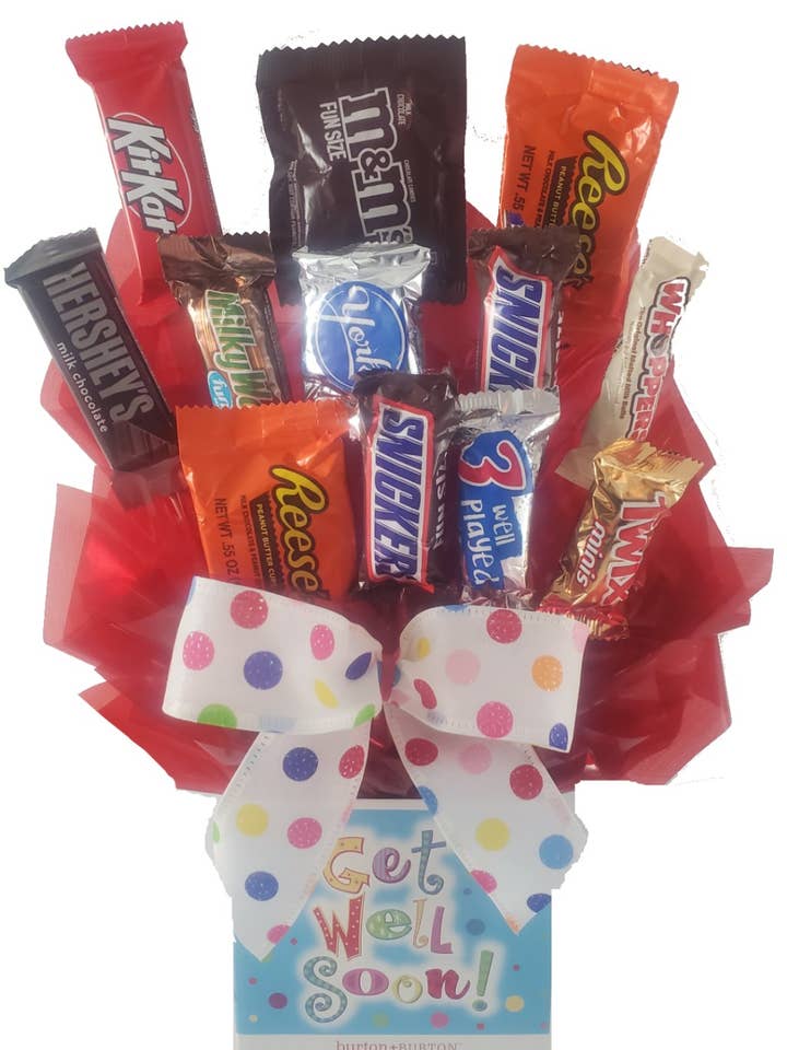 Bouquet de bonbons au chocolat dans une boîte "Prompt rétablissement" (12 bonbons) pour la vente par So Sweet of You