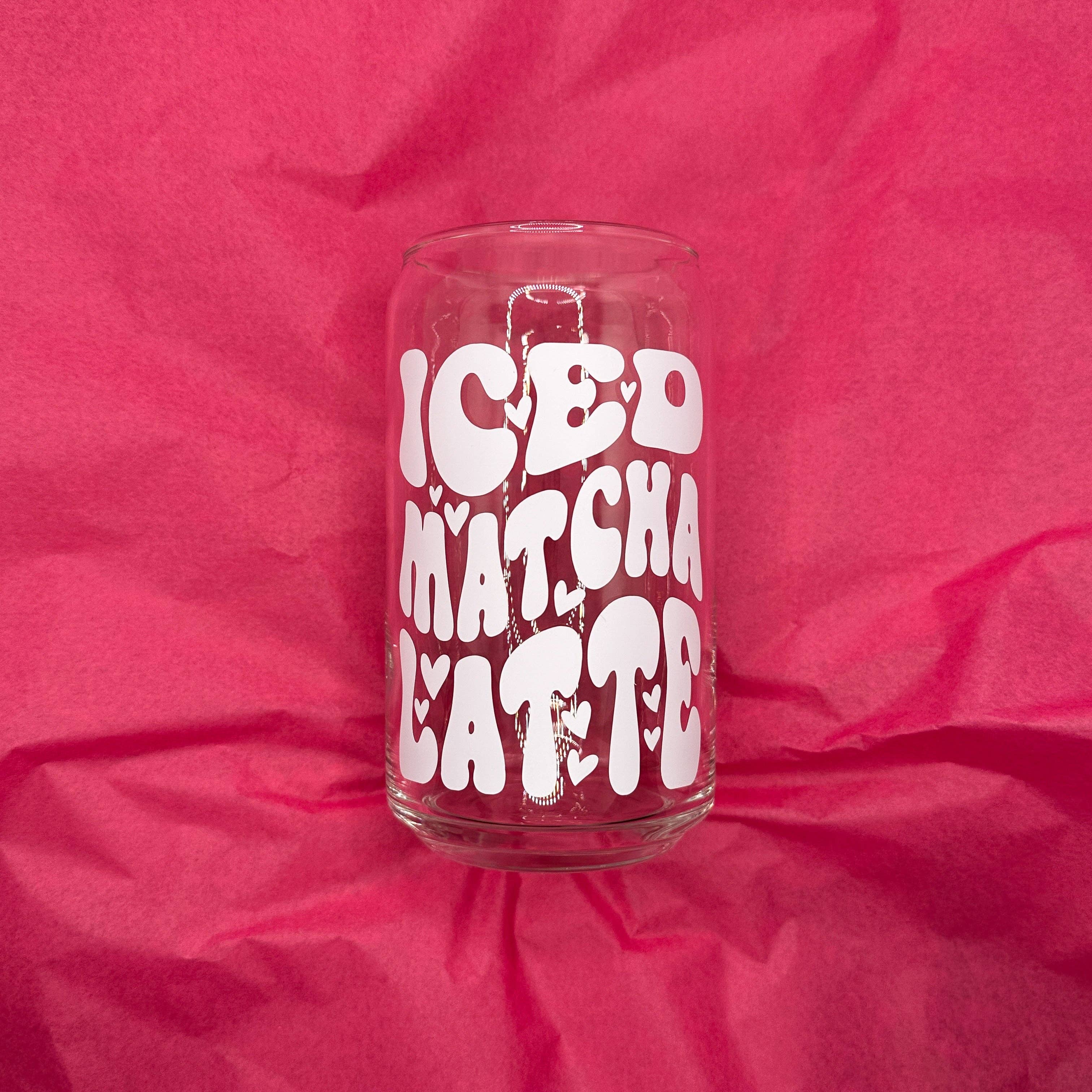 cool people club - Wholesale Drinking Glass/Cup - Can glass with print "Iced Matcha Latte"1