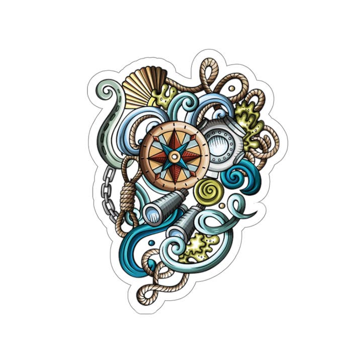 Ocean Compass tattoo-sticker (aanpasbaar) - Gestanst voor wholesale door Needful Things