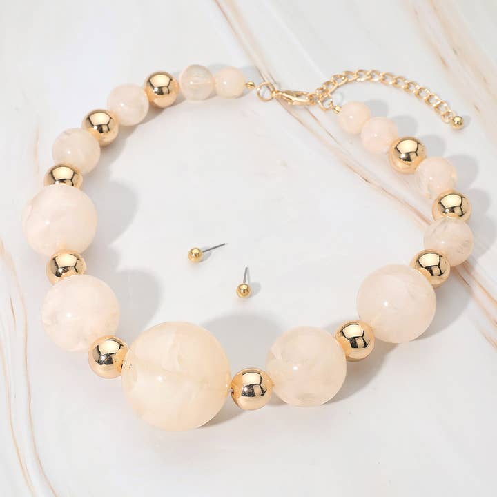 Sensibling Corp. - Wholesale Beaded/Pearl Necklace - Bold Marbled Resin Metal Ball Beaded Statement Necklace3