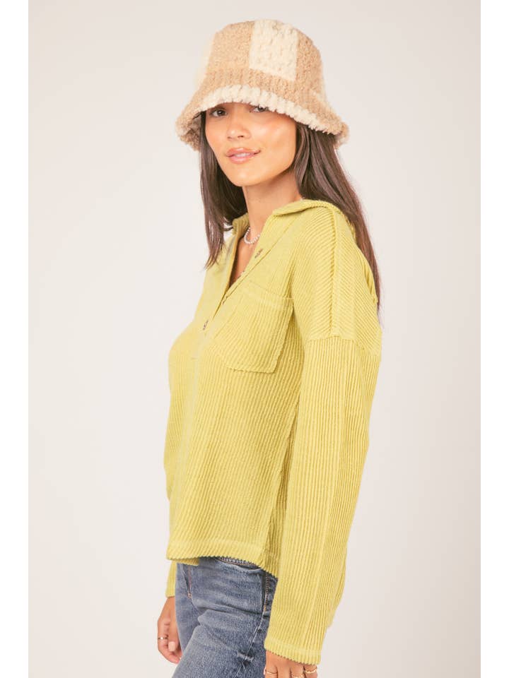 VERY J - Wholesale Knit Top - Women's - NT11256X-PLUS SIZE Textured Knit Collared Oversized Top