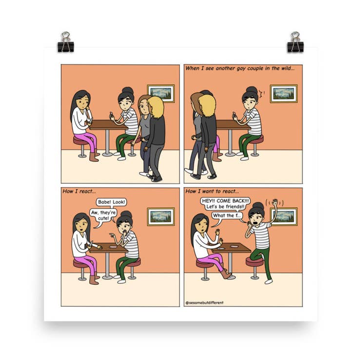 Appropriate Reaction | Cute Lesbian Relationship | Pride Gifts | LGBTQ Comic Print for wholesale by Sesame But Different
