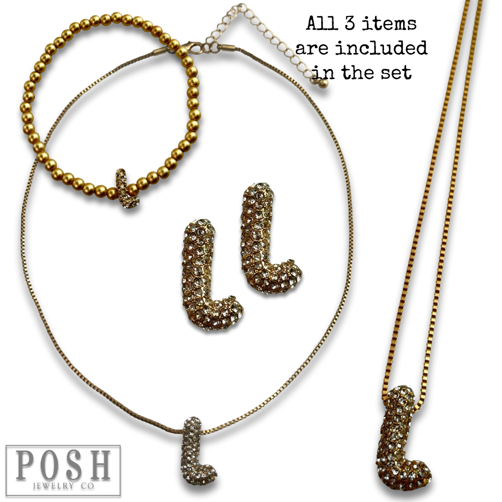 Pink Panache Brands - Wholesale Jewelry Set - Rhinestone initial jewelry set16